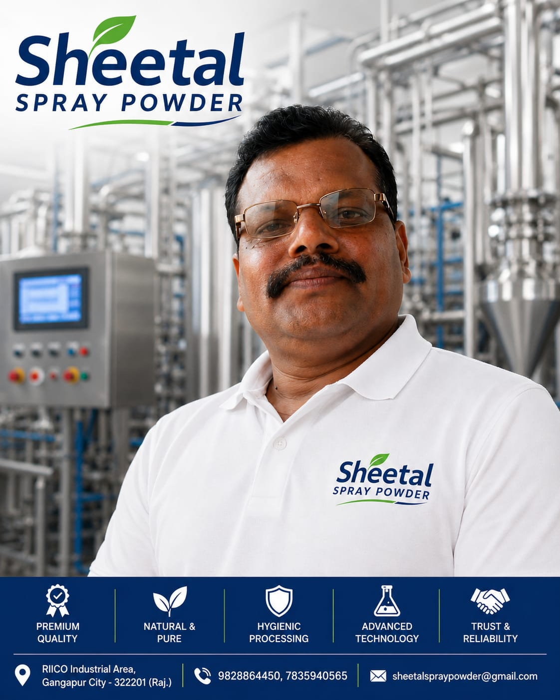 Sheetal Spray Powder leadership contact at a powder processing facility